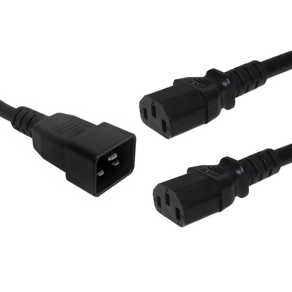 IEC C20 to 2x C13 Heavy Duty Splitter Y Cable, 1.5 ft long, 14 AWG, 16Amp